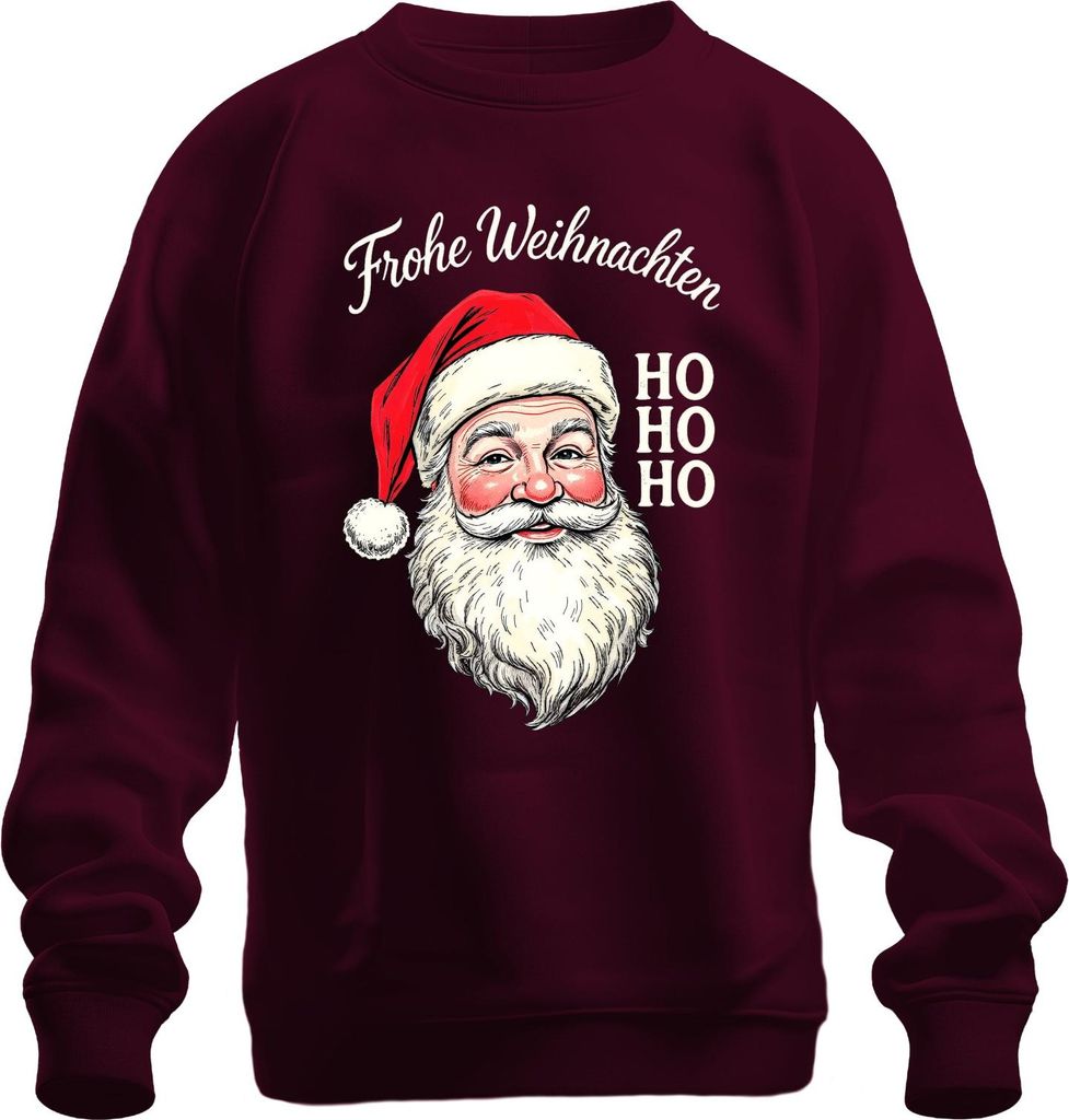 Frohe Weihnachten Weihnachtsmann HO HO HO Retro Nikolaus Geschenk Uni Sweatshirt Pullover, Burgundy, S