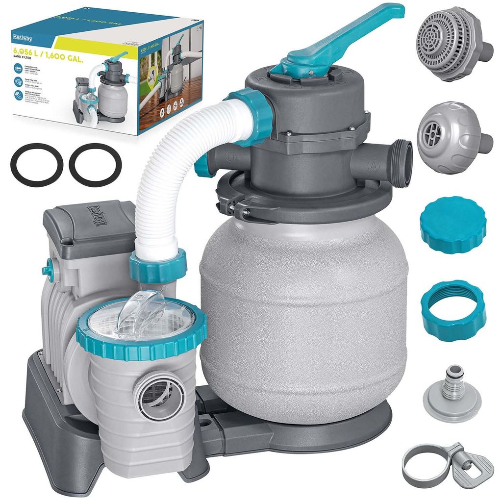 Bestway Flowclear 5.678 L/h Sandfilter für abnehmbaren Swimmingpool mit 32 mm Anschluss, 38 mm Gewinde & Chemikalienspender