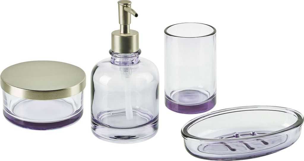 BELIANI 4-teiliges Badezimmer-Set Glas Violett Seifenspender Seifenschale Zahnbürstenhalter Becher Eleganter Moderner Stil Badzubehör für WC Toi...
