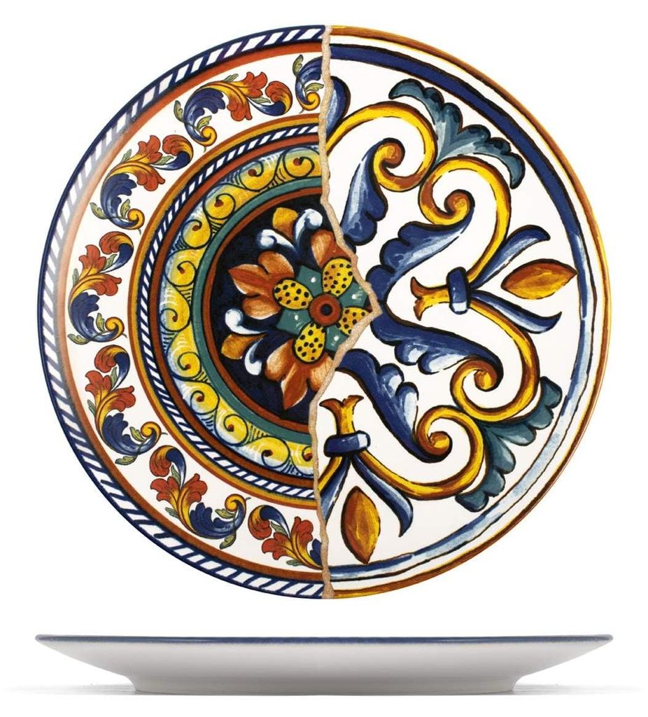 H&h Set de 6 assiettes plates Positano en faïence décorée Image du produit 