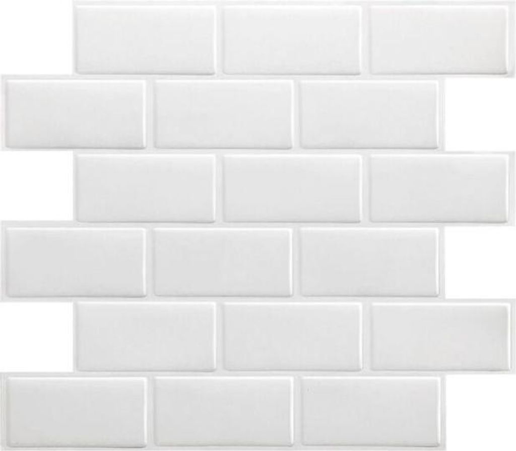 Set mit 10 weißen, selbstklebenden Metrofliesen für Küchen- und Badezimmer-Spritzschutz, 3D-Vinyl-Klebefolie