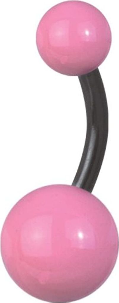Bauchnabel Piercing Stahl Black 2 Enamel Kugeln 5/8mm Mit Rosa Beschichtung BK-EBNB.PI - 10.0 Millimeter