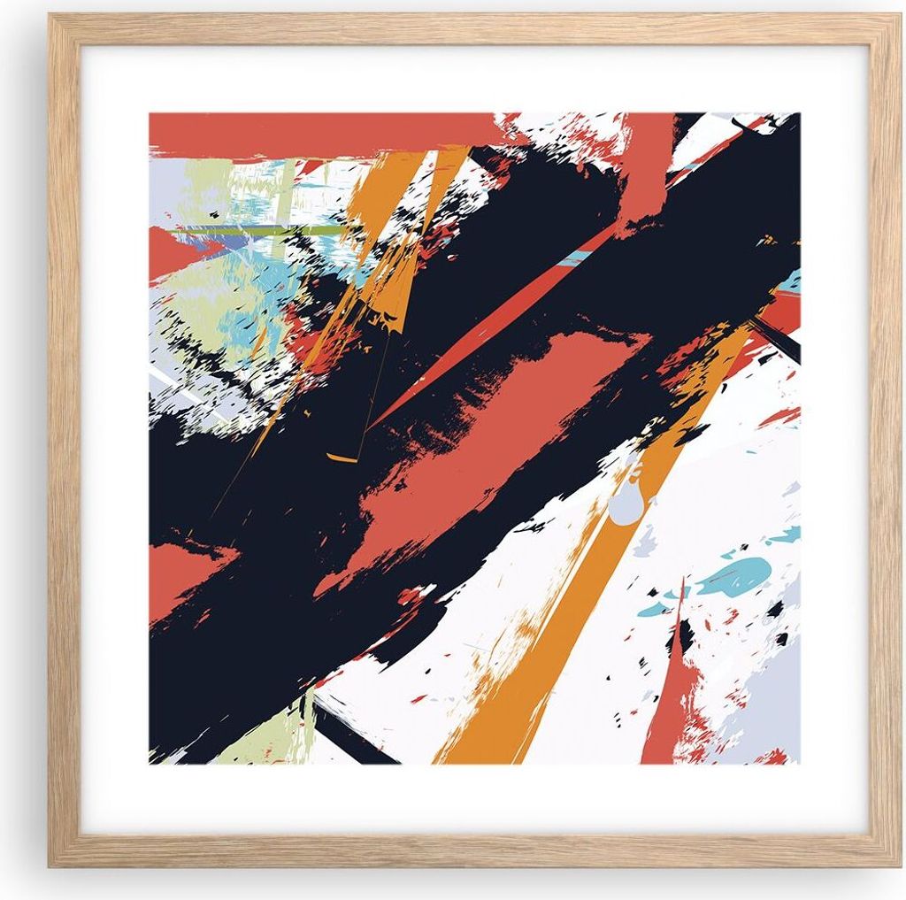 Gerahmtes Poster - Rahmen in heller Eiche - Abstraktion Graffiti Modern - 40x40 cm - Wand Bild - Wanddeko - Wandbilder - Wandposter - Bilderrahmen ...
