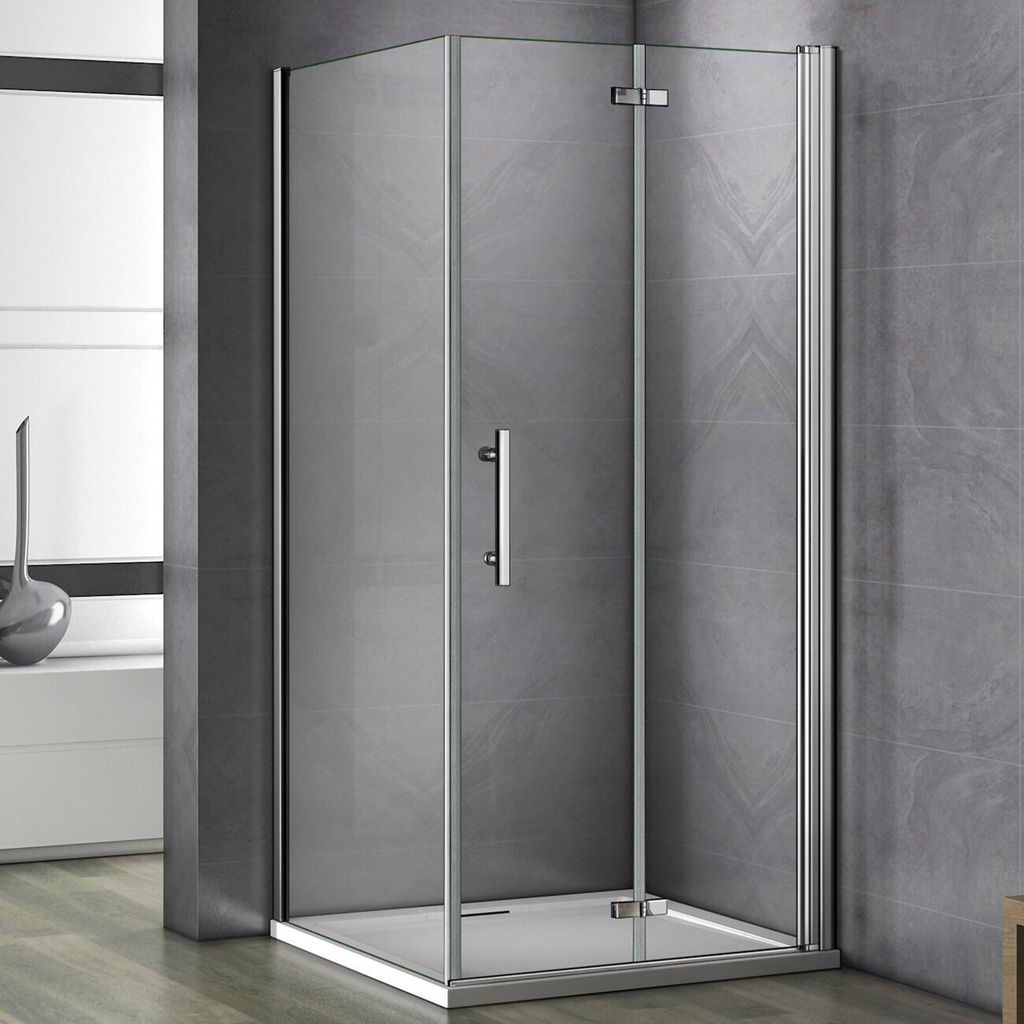 180°Falttür:100x197cm+Seitenwand:76x195cm Nano+ESG Glas Eckeinstieg Duschabtrennung Duschkabine Drehtür