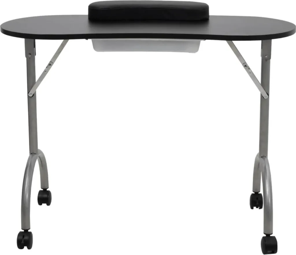 vidaXL Table de manucure pliante noire à roulettes pour salon de beauté
