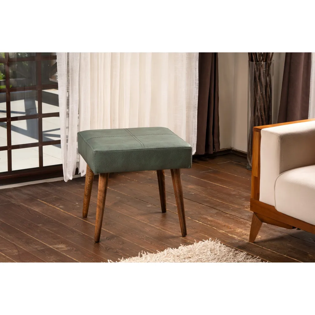 Pouf Urga Green Hanah Home en Bois et Tissu Vert - 46 x 44 x 46 cm
