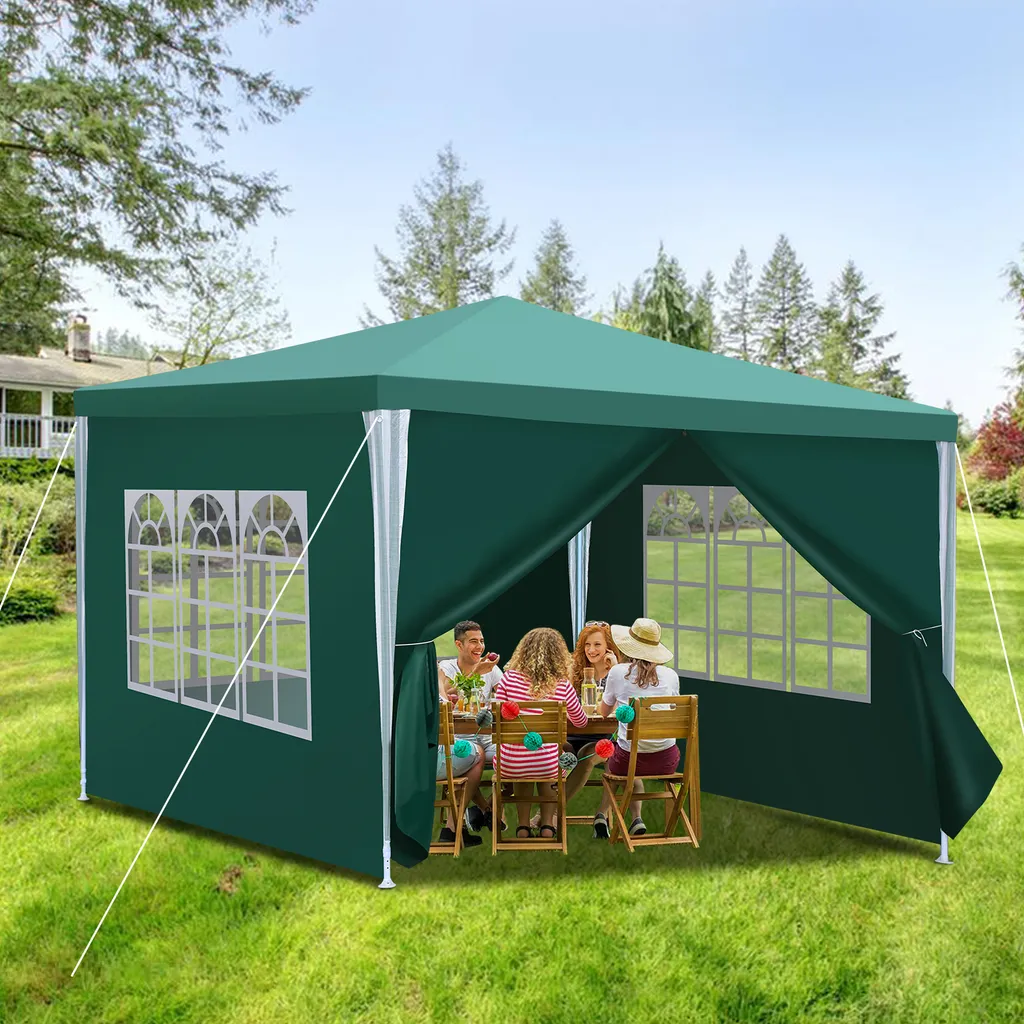 Clanmacy Gazebo 3x3m Blu con Pareti - Tenda Impermeabile Giardino