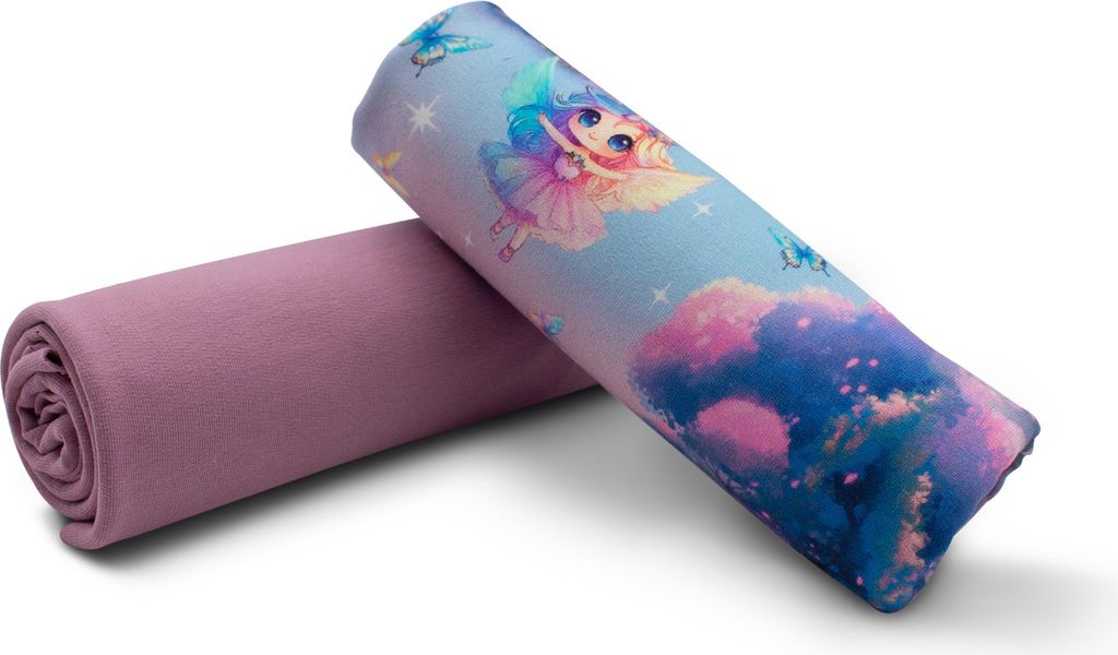 Stoffpaket Set 09 Fee – 0,5 m French Terry Druck + 0,5 m French Terry Uni – Meterware für Kinderkleidung & DIY