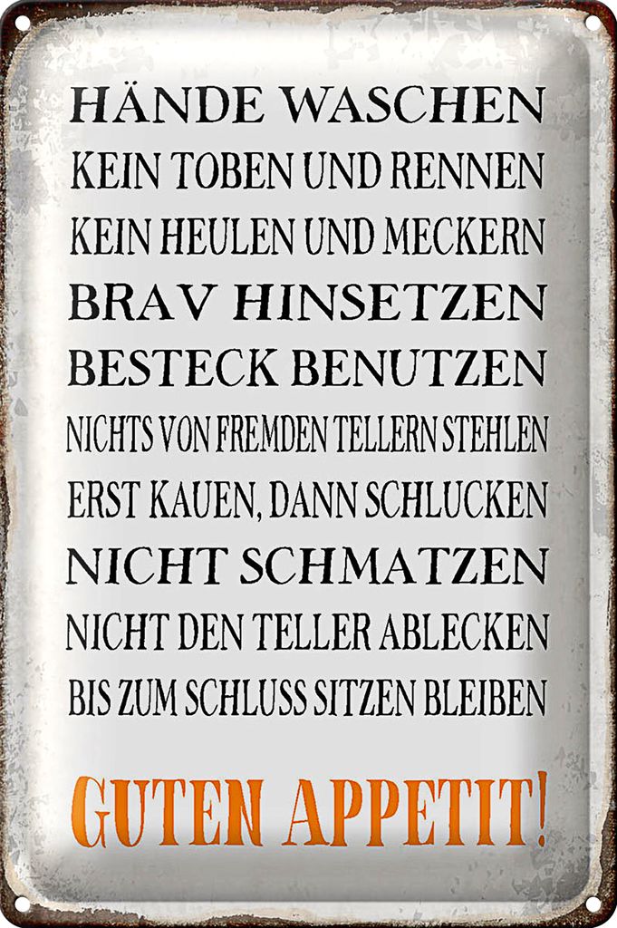 Blechschild Spruch 18x12cm Hände waschen guten Appetit