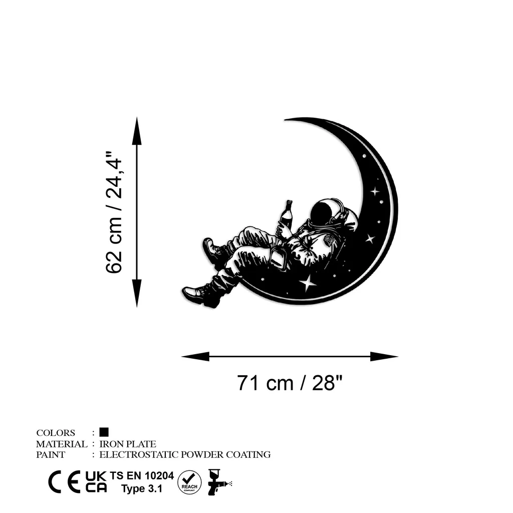 Wallity Space Boozer Décoration Murale en Métal Noir - Design 62 x 71 cm
