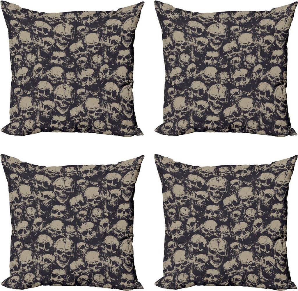 ABAKUHAUS Schädel Kissenbezug Set (4 Stück), Grunge Scary Übel, Moderner Doppelseitiger Digitaldruck, 60 cm x 60 cm, Koksgraue Tan
