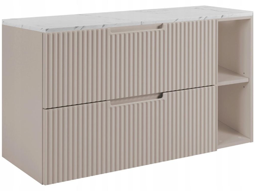 RODAN | Waschbeckenunterschrank 100 cm - Kaschmir - beiges Regal - Hängender Waschtisch - Soft-Close - Arbeitsplatte in Weißmarmoroptik