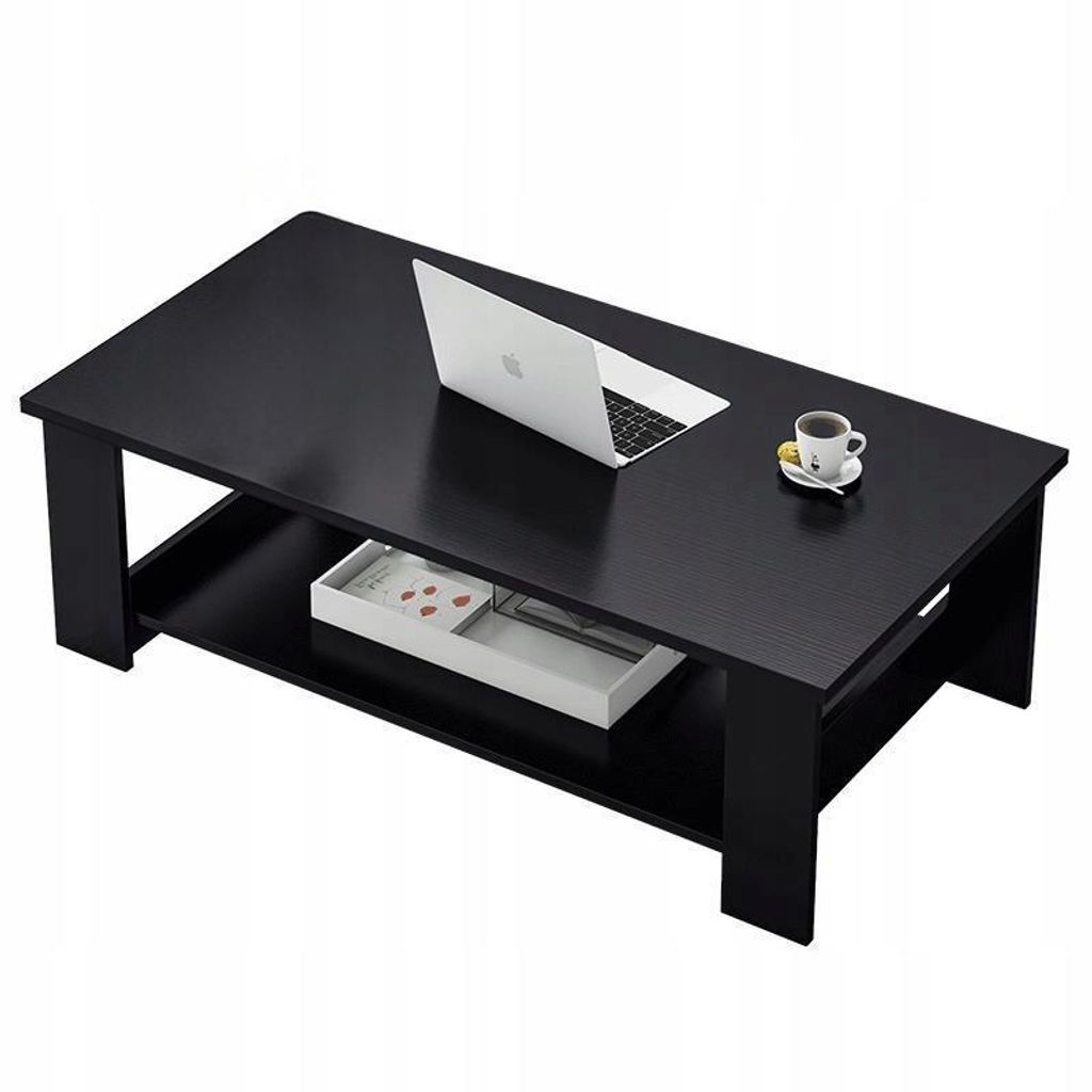 Table basse moderne avec étagère, 100 cm, style loft, noire Image du produit 
