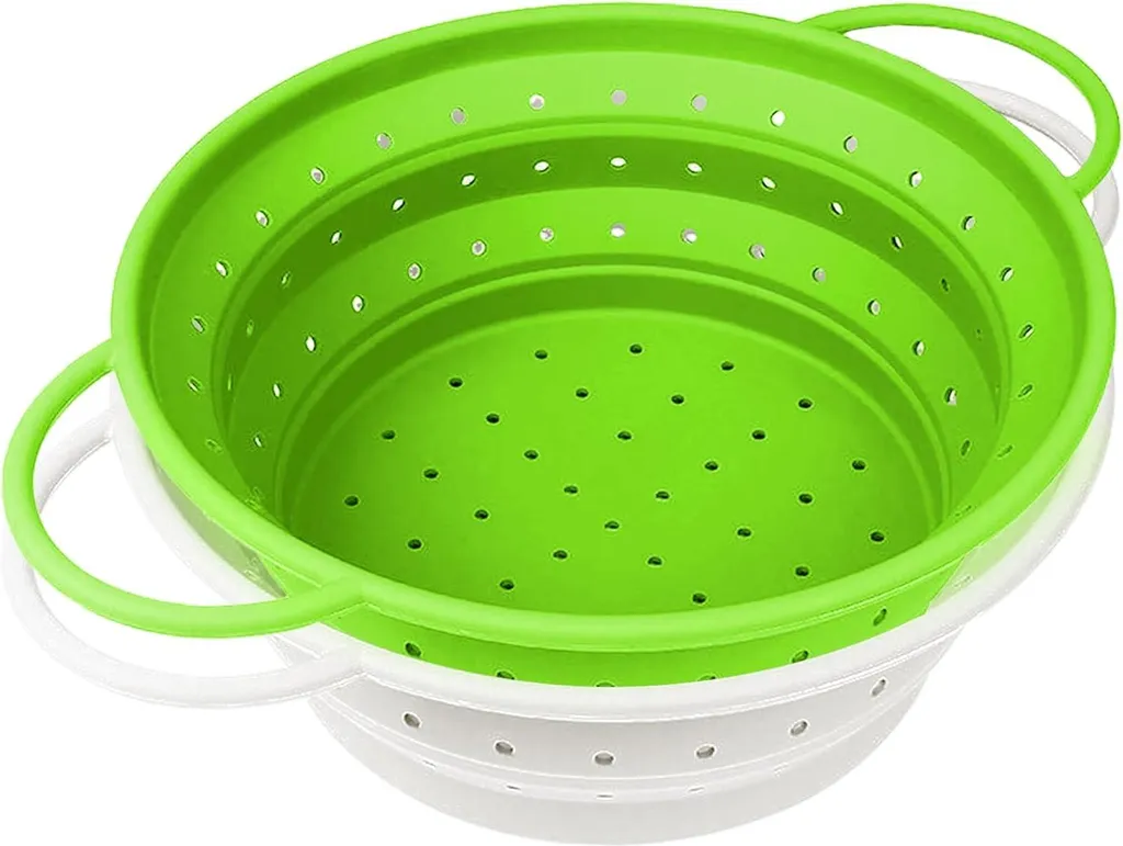 Égouttoir en silicone pliable blanc et vert pour cuisine - Taille M