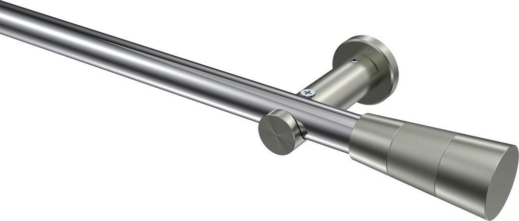 Interdeco Gardinenstange / Vorhangstange Chrom / Edelstahl-Optik, Typ Platon Tanara (Konus) ohne Ringe, 20 mm Ø 1-läufig, 440 cm