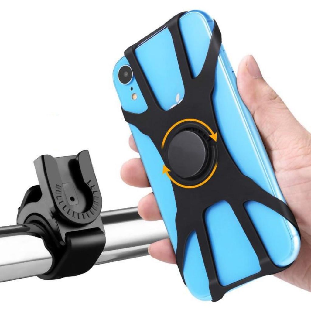 Universelle, um 360° drehbare und verstellbare Handyhalterung für Fahrrad-/Motorradlenker, kompatibel mit iPhone, Samsung und 4,5"-Geräten.