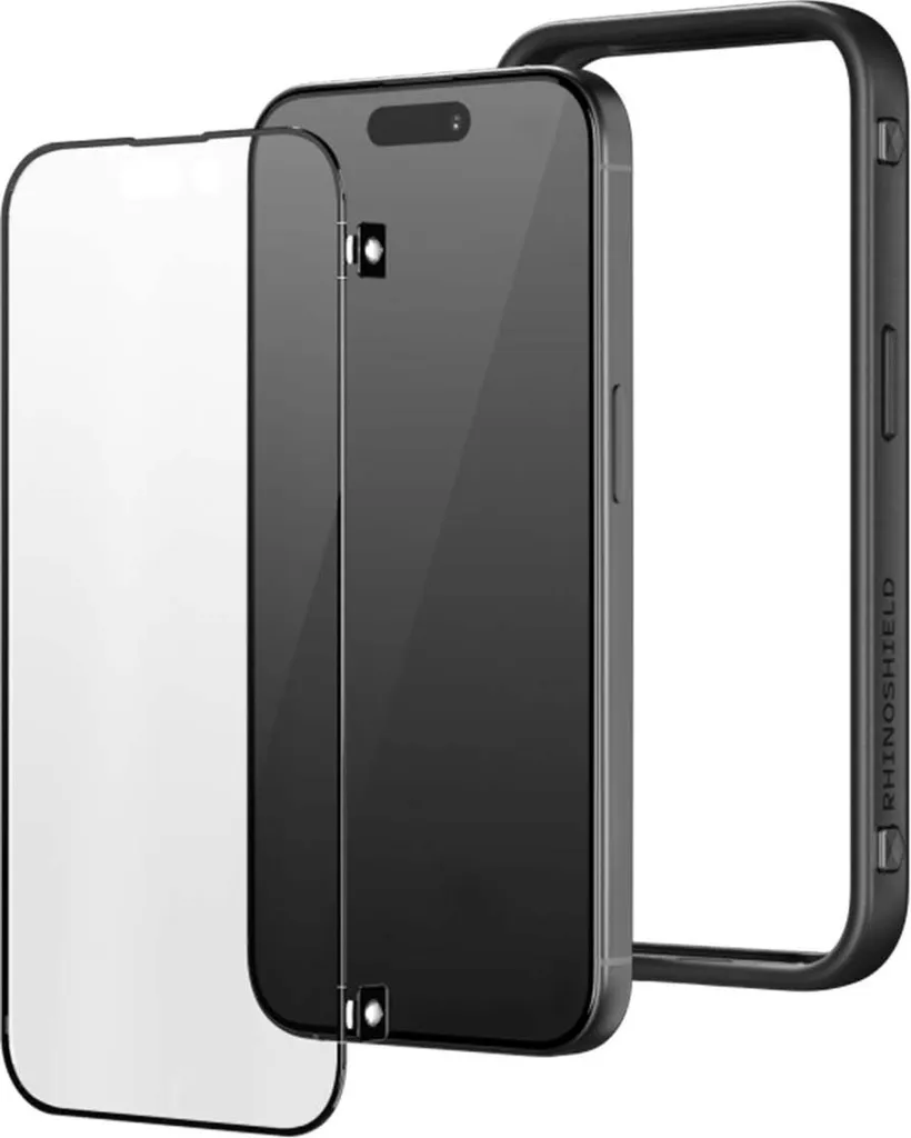 Rhinoshield, iPhone 15 Pro Max Gaming Set Case Pellicola di vetro a bassissima latenza, nero trasparente