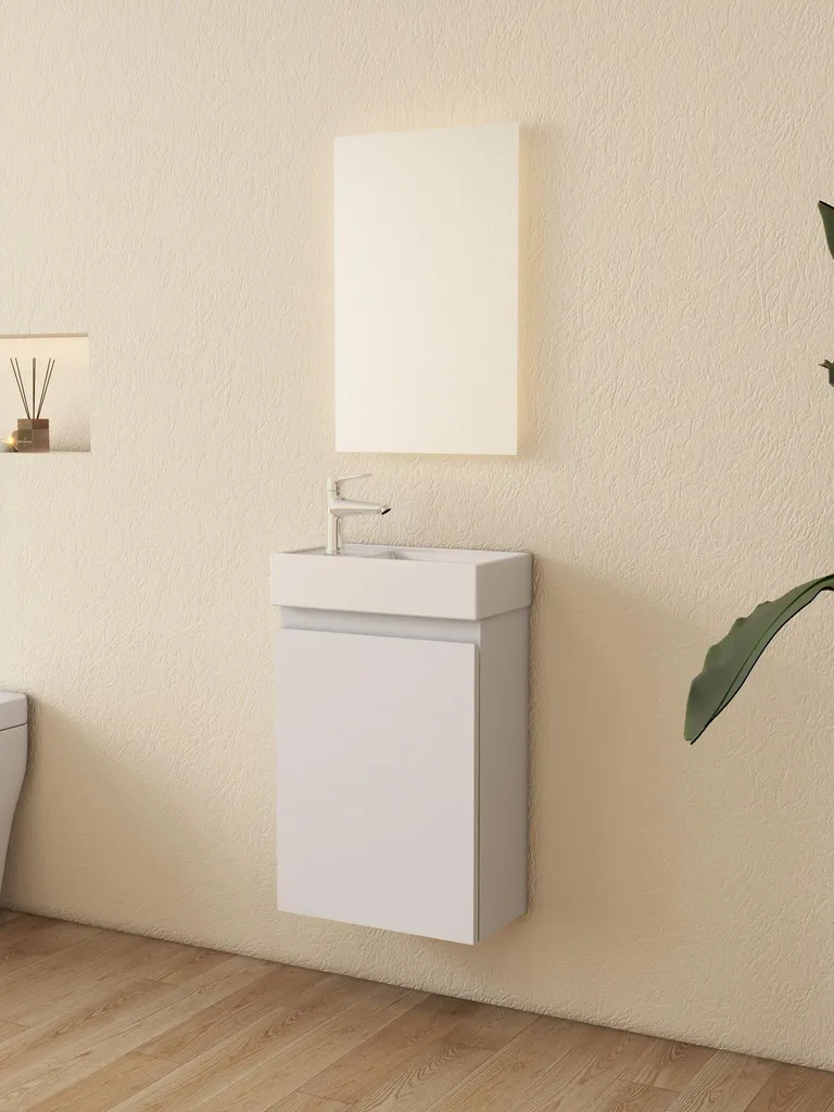 Meuble sous vasque blanc en céramique moderne - Format compact 65 cm