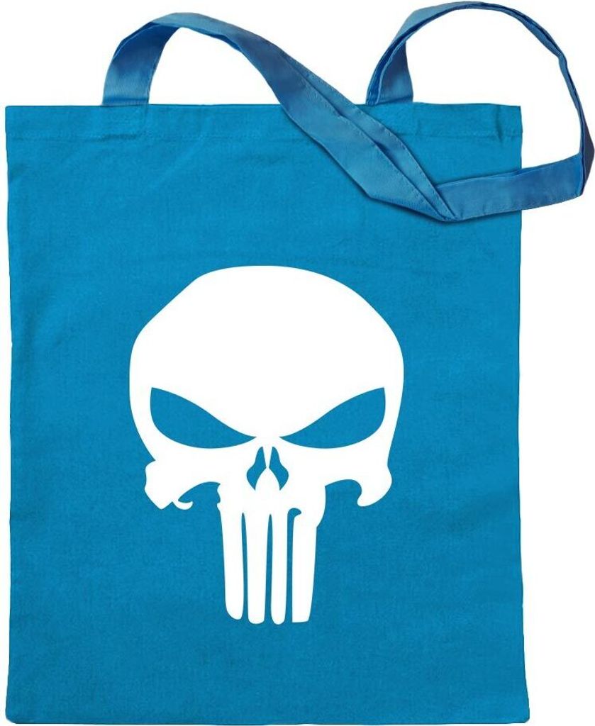 Kiwistar - Baumwolltasche - hellblau - Totenkopf - Tragetasche Stoffbeutel Umhängetasche Langer Henkel