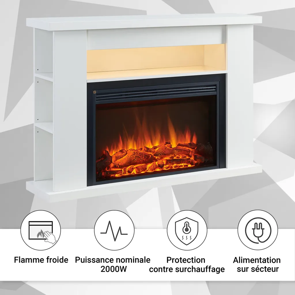 Cheminée électrique BALDERIA Ruby - Chauffage d'appoint 2000W Blanc - 6