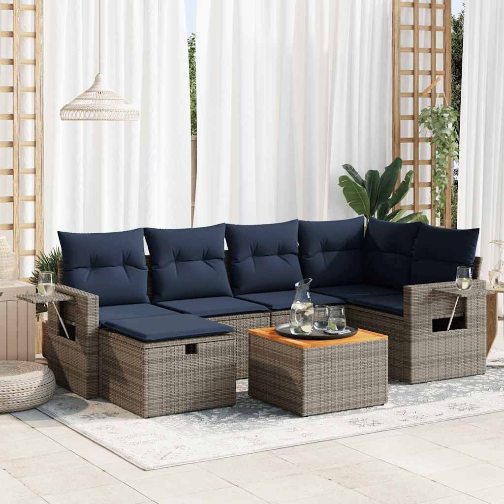Maison Exclusive - 7-tlg. Garten-Sofagarnitur mit Kissen Grau Poly Rattan