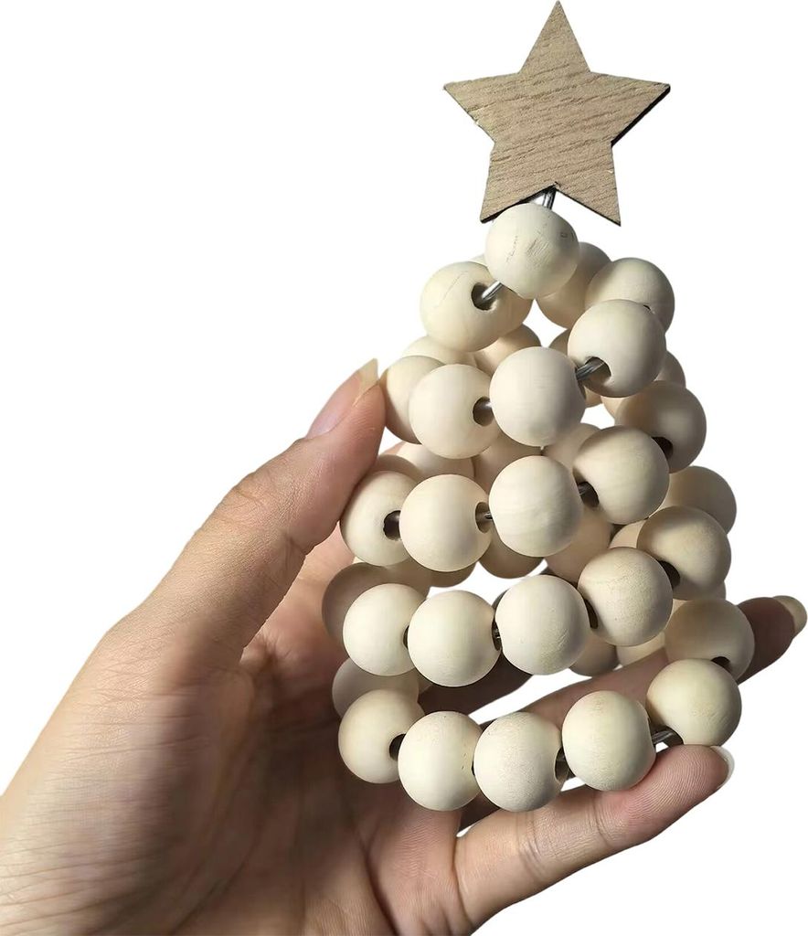 Nordischer Weihnachtsbaumschmuck aus Holz in Spiralform, rustikale, perlenbesetzte Boho-Weihnachtsbaumfigur für Zuhause, Büro oder als Tischdekor...