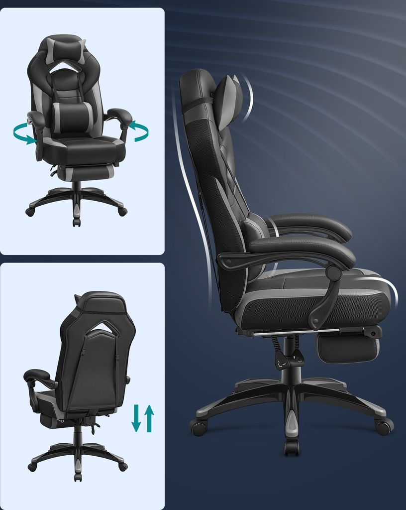 SONGMICS Gaming-Stuhl, Bürostuhl, höhenverstellbar, Grau Produktbild 5