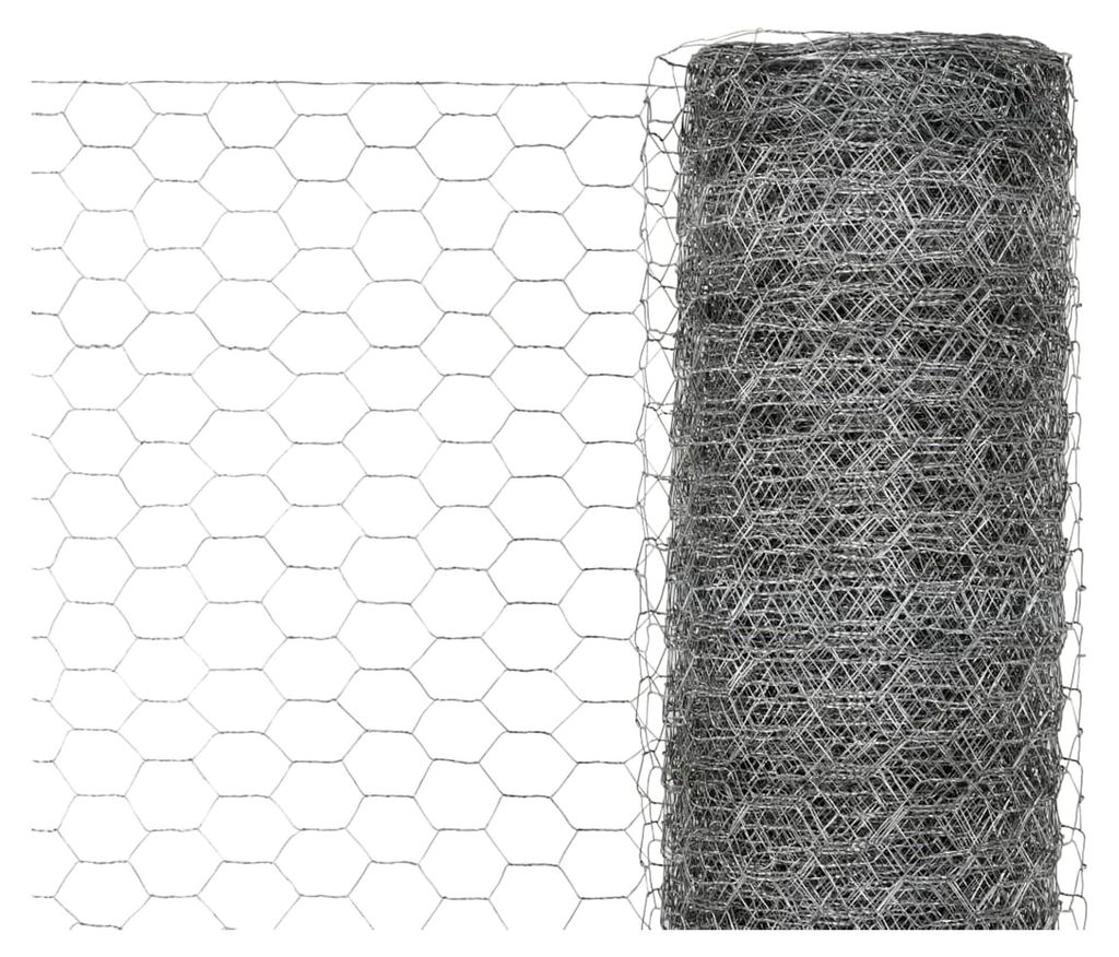Verzinkter Stahldrahtzaun 25x1,2m, 13mm Maschen, Silber, für Geflügelhaltung und Tierkäfige