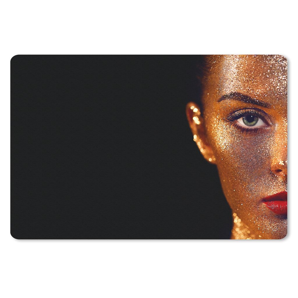 MuchoWow Schreibtischunterlage Make-up - Gold - Frau - Luxus - Glitzer - Kunst 60x40 cm - XXL Mauspad - Großes Mauspad