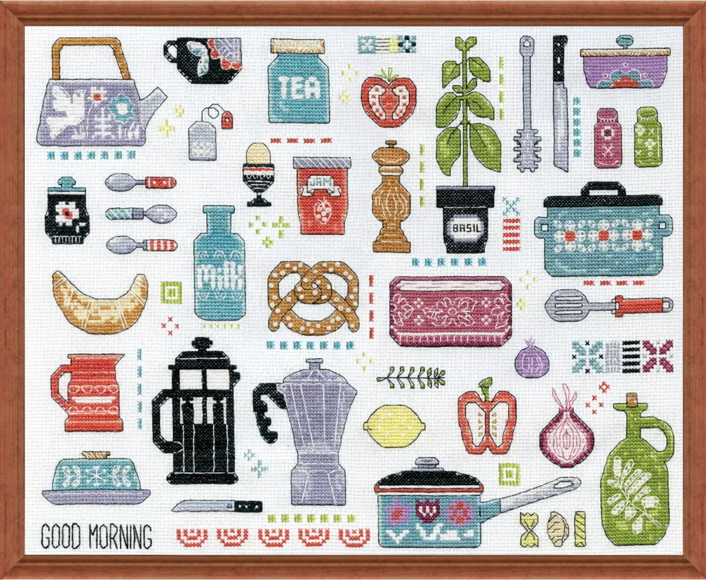 Kit per ricamo a punto croce Design Works "Cucina retrò", schema contato, 28x36 cm