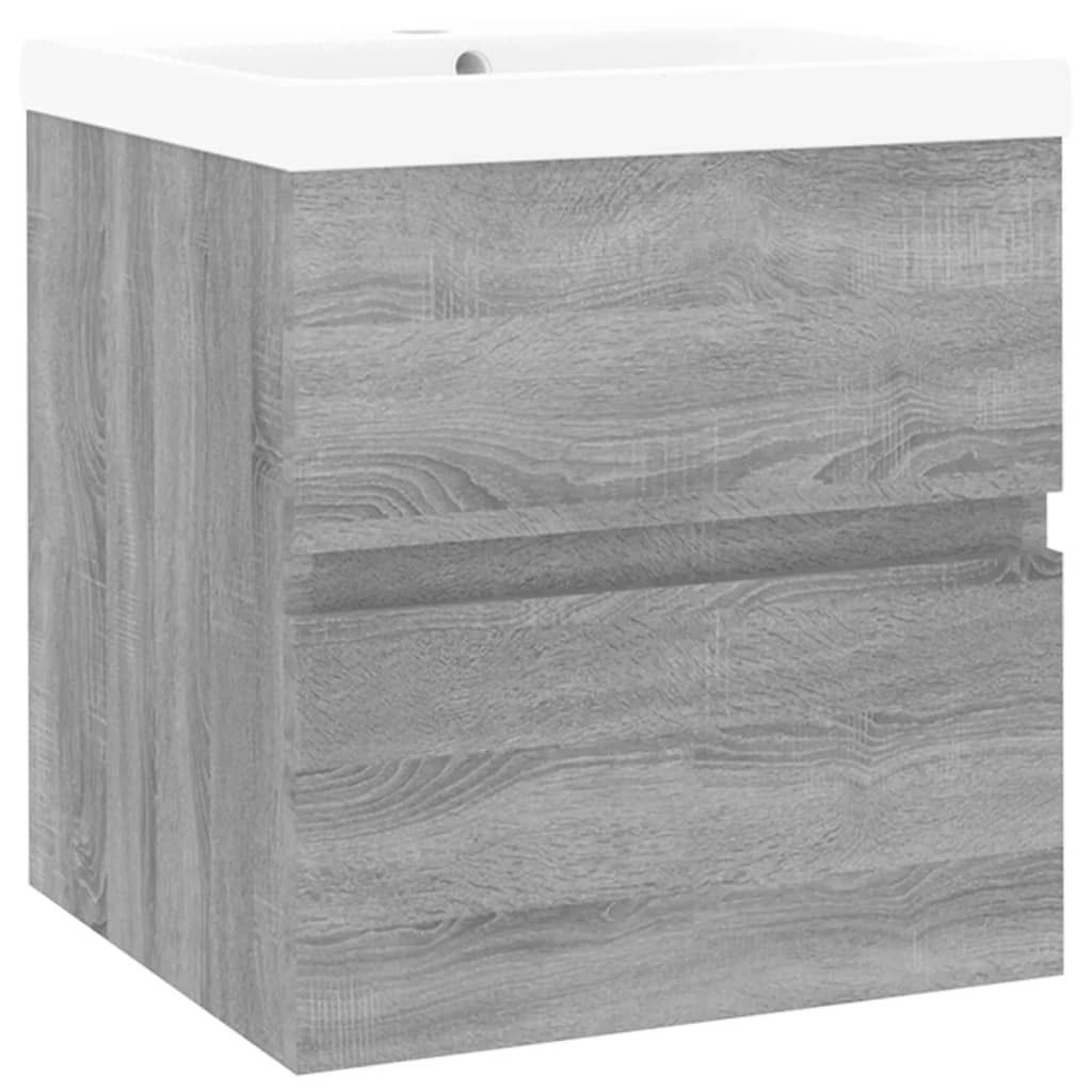 Waschbeckenschrank mit Einbaubecken Grau Sonoma Holzwerkstoff