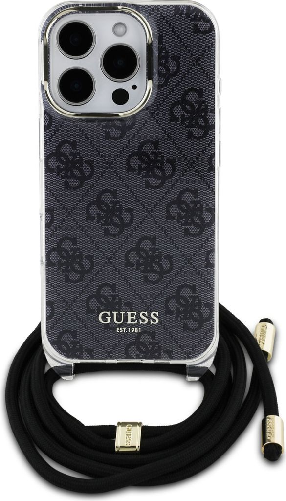 Guess Crossbody Cord 4G Print Case fr iPhone 16 Pro Max - schwarz