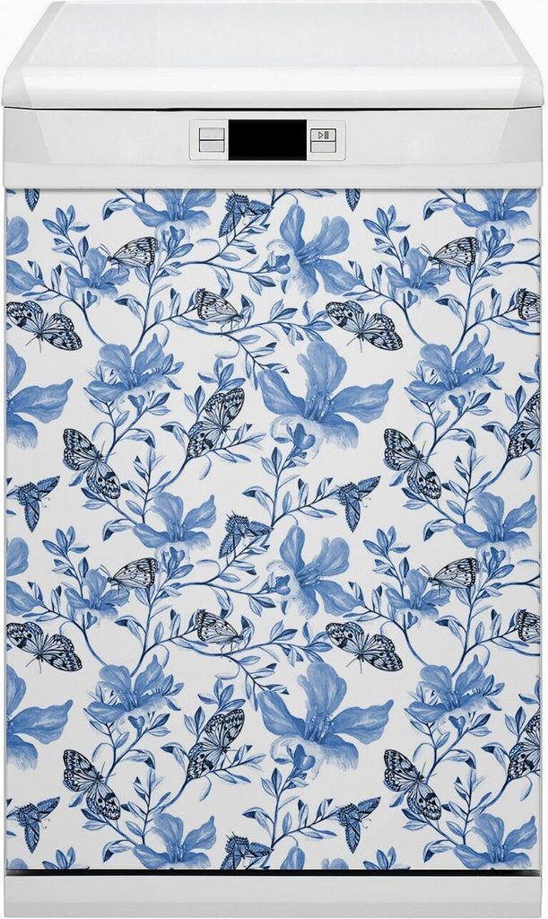 Magnet Folie für Geschirrspüler Küche Magnetmatte 45x80 cm Nachbildung Geschirrspüle - Blaue Blumen