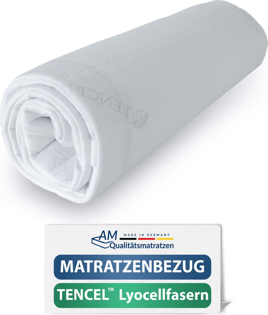 AM Qualitätsmatratzen | Hochwertiger Lyocell Matratzenbezug | 110x200x21 cm | Matratzenschoner | Ersatzbezug | 110/200 | 21 cm Höhe