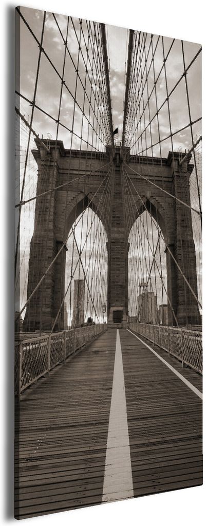 Wallario Premium Leinwandbild Brooklyn Bridge in New York in Größe 50 x 125 cm