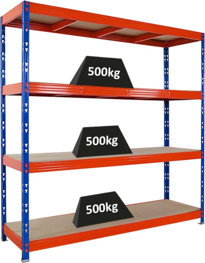 Profi Schwerlastregal Rhino | HxBxT 200x200x60cm | 4 Spanplatten-Ebenen 8mm | Fachlast 500kg | Blau/Orange