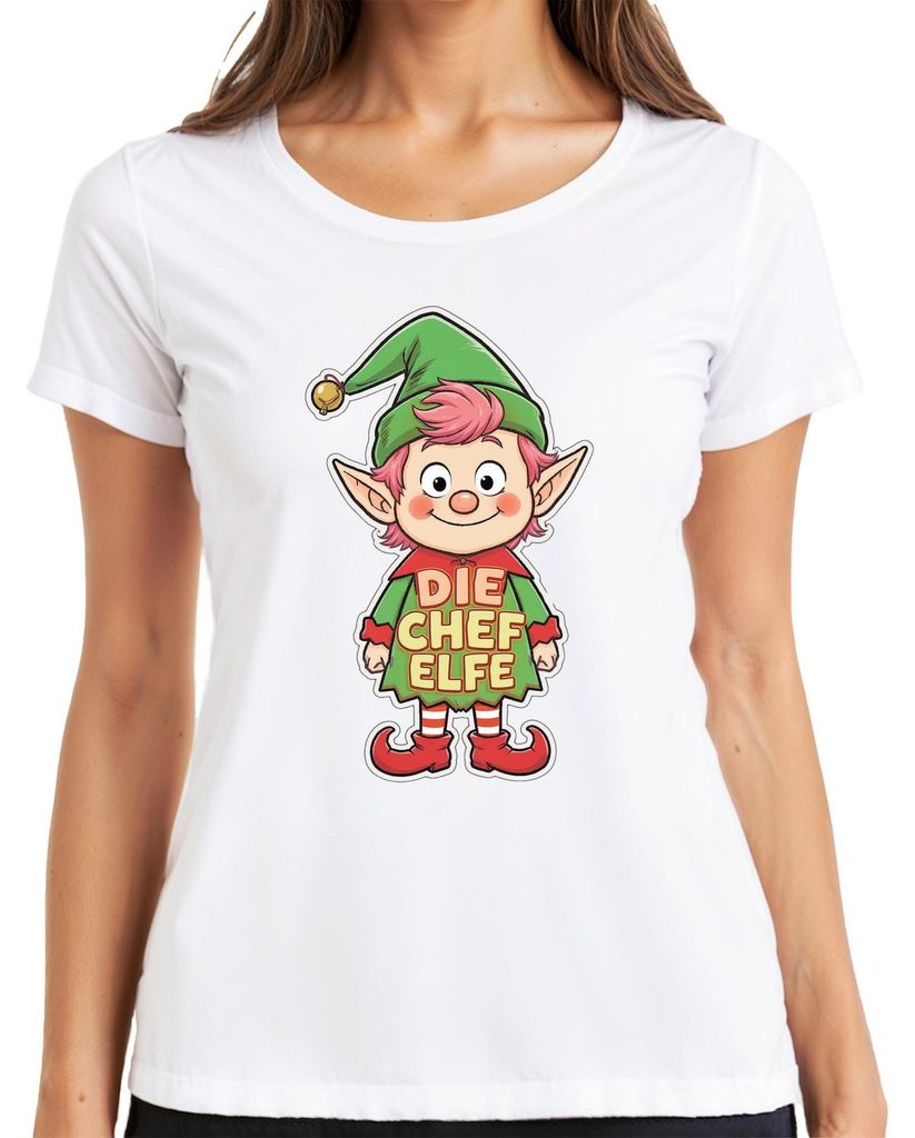 DIE CHEF ELFE Weihnachtselfe Wichtel Niedlich Kinder Advent Spaß Damen T-Shirt, Weiß, M