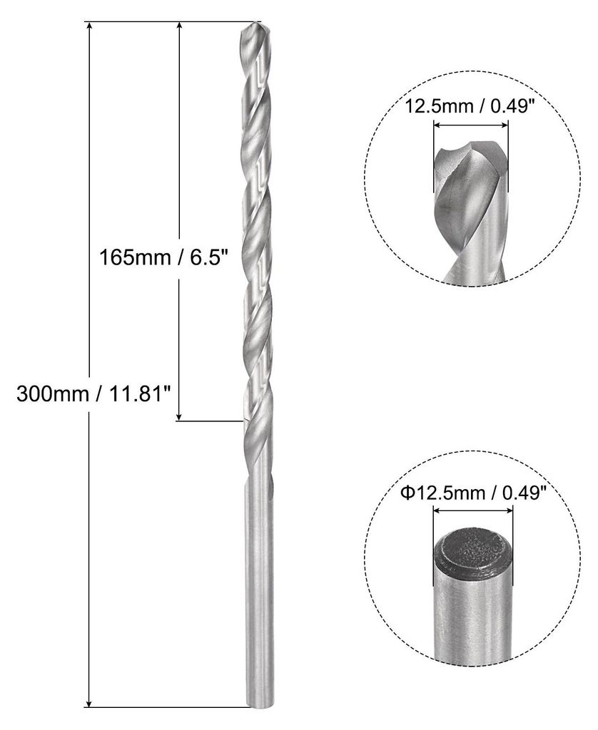 1 Stš¹ck Spiralbohrer Extra Lange Bohrer Ersatz aus Schnellarbeitsstahl 12,5 x 300 mm