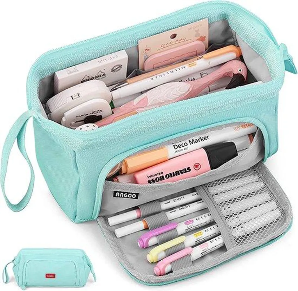 Trousse scolaire bleue à grande capacité pour fournitures de bureau