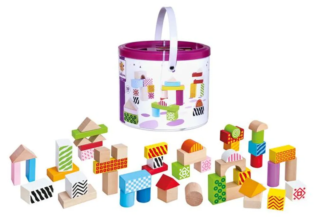 Jeu de Construction Premier Âge en Bois avec 50 Cubes et Formes Variées - 15