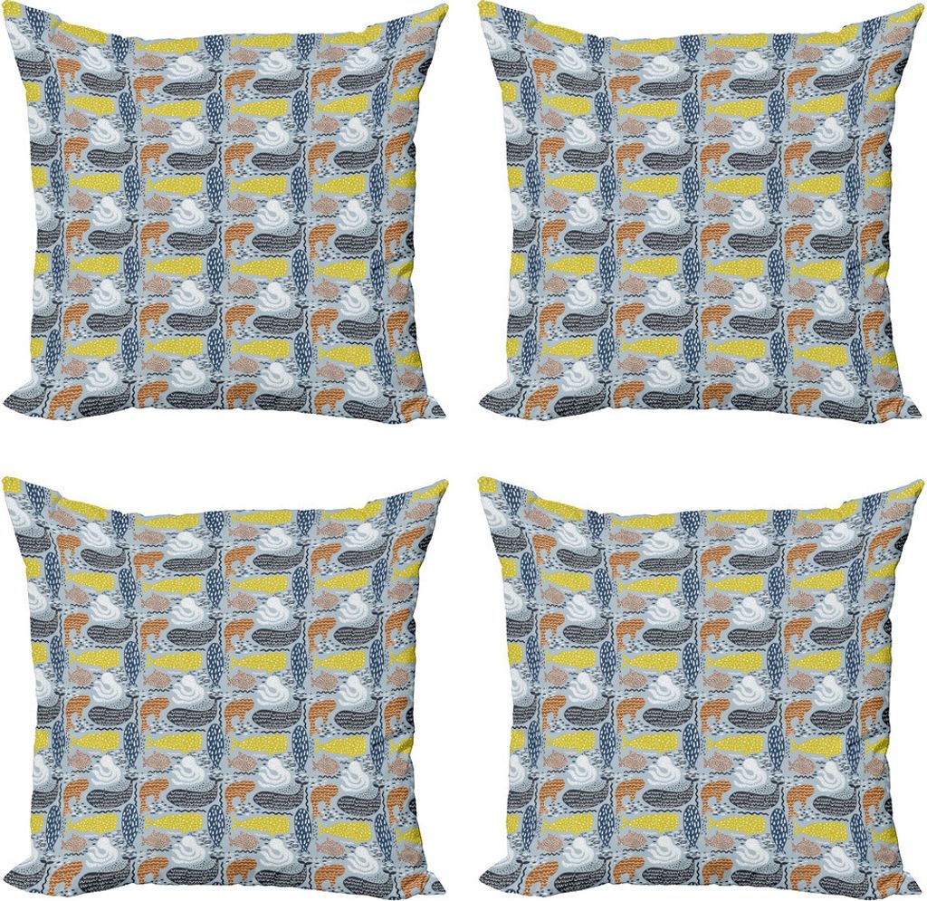 ABAKUHAUS Fisch Kissenbezug Set (4 Stück), Abstrakte Bunte Ozean, Moderner Doppelseitiger Digitaldruck, 60 cm x 60 cm, Mehrfarbig