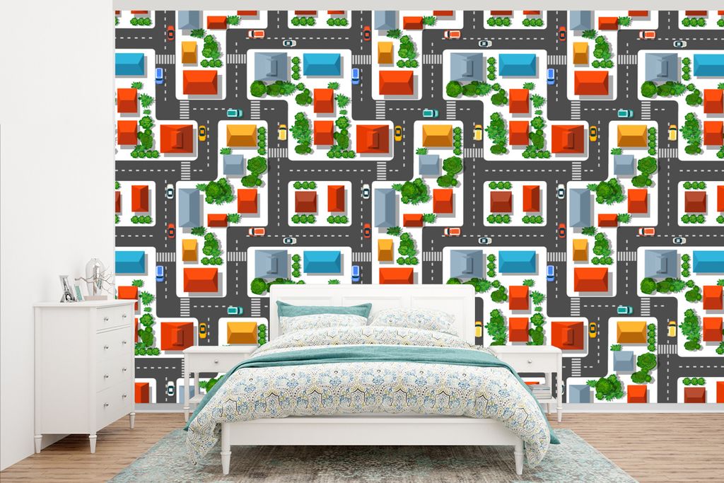 MuchoWow Fototapete für Wohnzimmer oder Schlafzimmer Wandtapete Vinyl Motivtapete Muster - Auto - Zuhause - Jungen - Kinder - Kinder - 345x220 c...