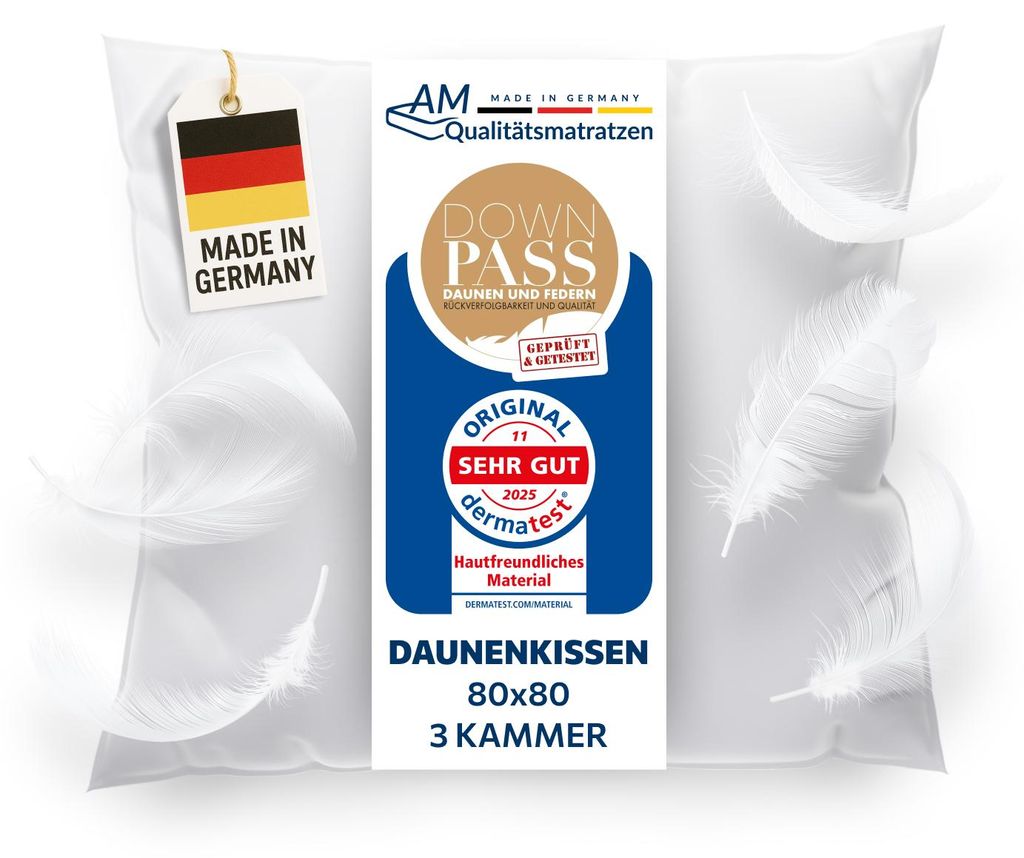 AM Qualitätsmatratzen | Premium 2er Daunenkissenset | 80x80 Produktbild 