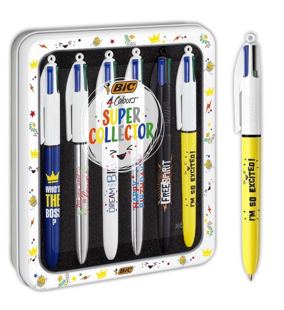 Bic - Colours Tie - Dye 4-Farben-Kugelschreiber, mittel, klassische Tintenfarben, 6er-Pack