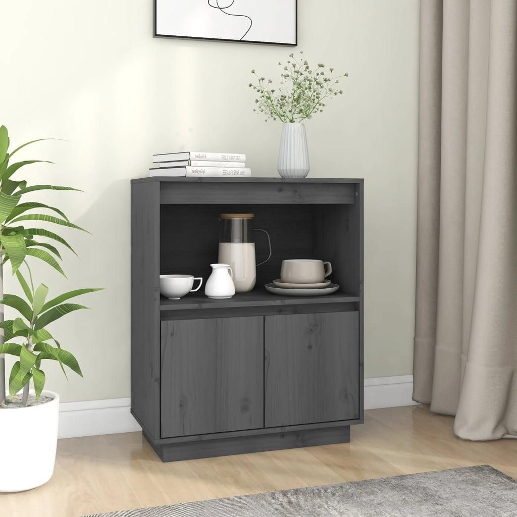 vidaXL Sideboard Grau 60x34x75 cm Massivholz Kiefer Produktbild 