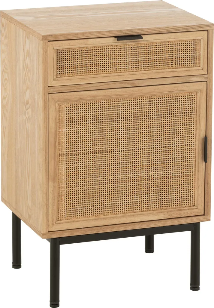Table de chevet J-Line carrée en bois MDF et métal noir pour chambre
