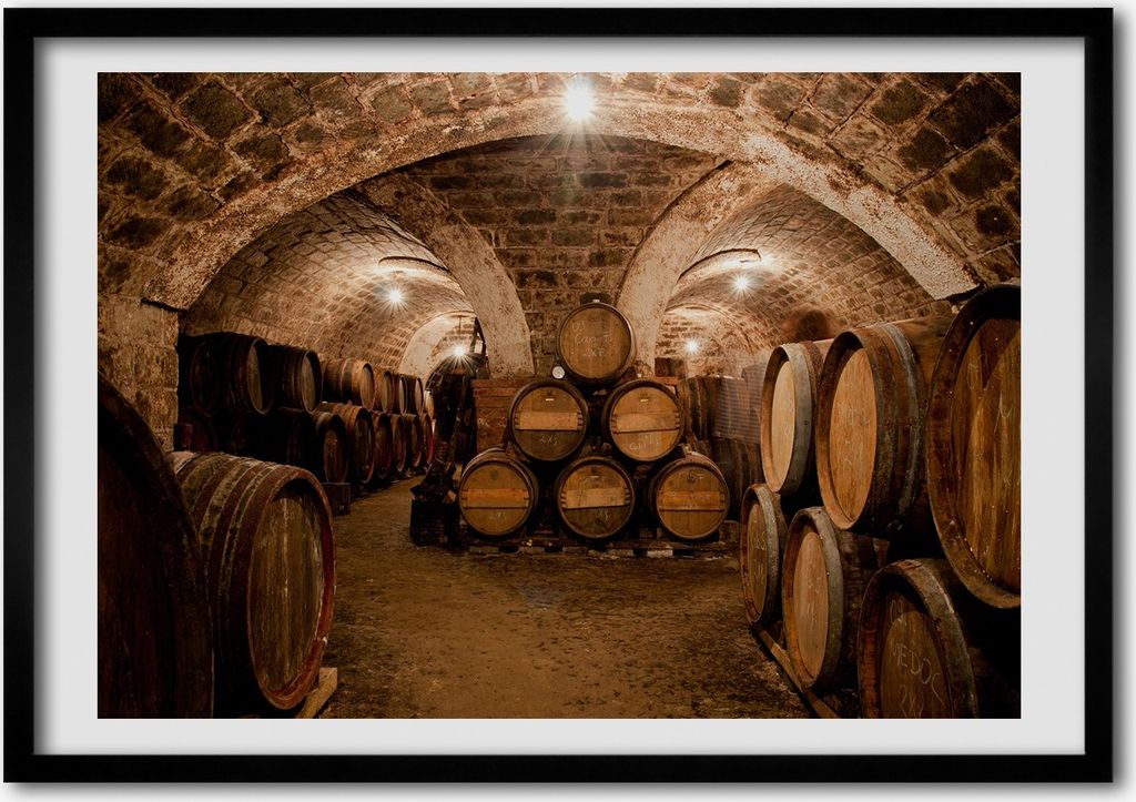 Bild - Bilder - Bilderrahmen - 70 cm x 50 cm - MDF-Rahmen, Wandkunst Barrel im Weinberg