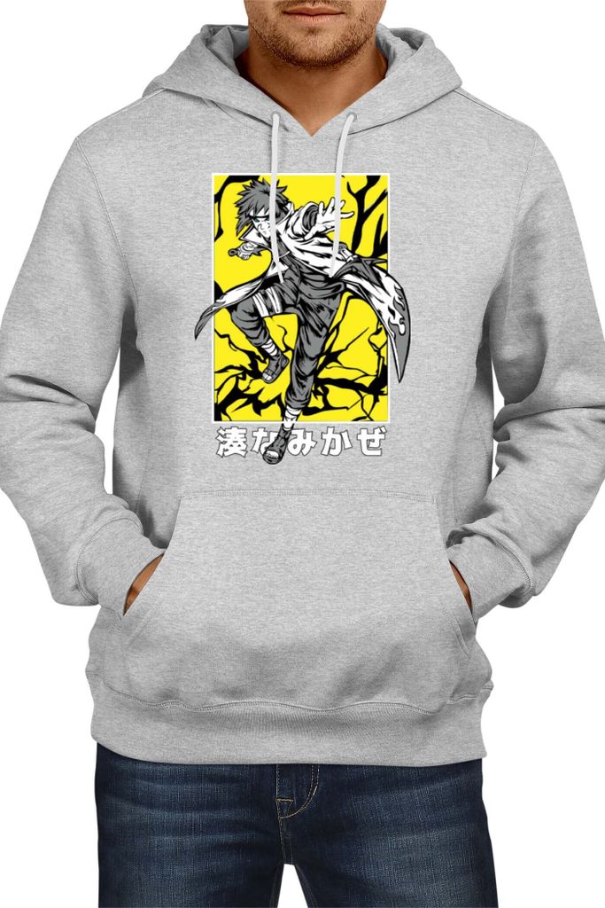 Herren Kapuzenpullover Japan Animation Manga Anime Comics Naruto Minato Namikaze, Man XL / Grau