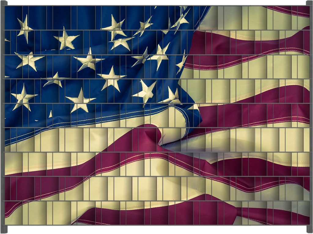 Wallario Zaunsichtschutz mit Motiv Amerikanische Flagge im Wind für Ein- und Doppelstabmatten Zäune in der Größe 250 x 180 cm