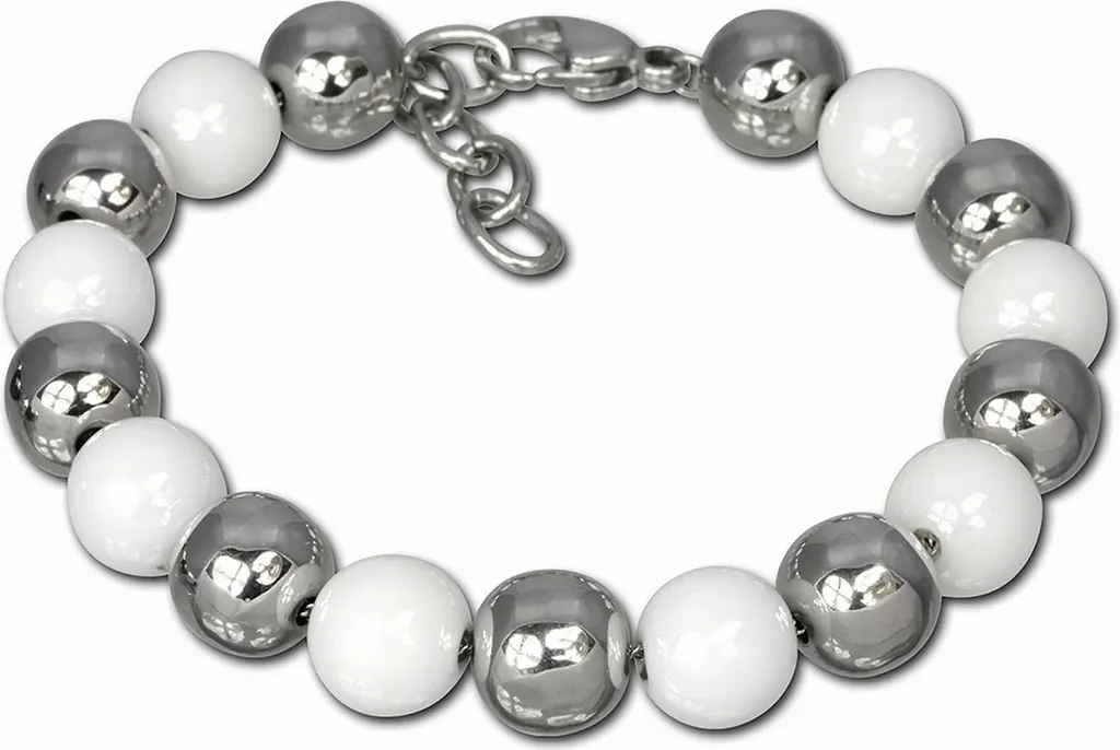 Bracciale Amello ESAX12W Sfere Ceramica Bianca e Acciaio Lucido